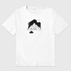 Футболка оверсайз мужская Девочка, медведь и гора, цвет: белый