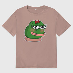 Футболка оверсайз мужская Лягушка Пепе девочка, цвет: пыльно-розовый