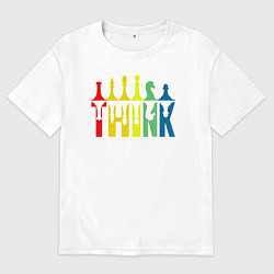 Футболка оверсайз мужская Думай - шахматные фигуры, цвет: белый