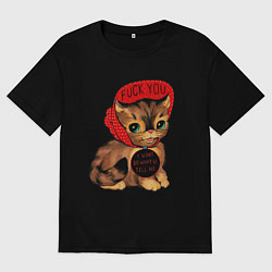 Футболка оверсайз мужская Миленькая кошечка, цвет: черный