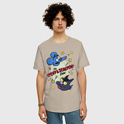 Футболка оверсайз мужская Симпсоны - шоу Щекотки и Царапки, цвет: миндальный — фото 2