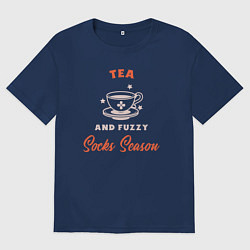 Футболка оверсайз мужская Tea and fuzzy socks season, цвет: тёмно-синий