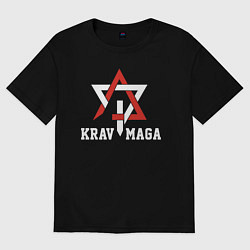 Футболка оверсайз мужская Krav-maga national wrestling emblem, цвет: черный