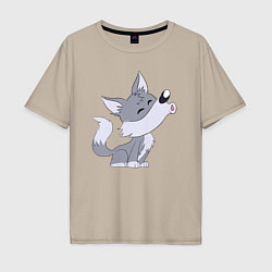Мужская футболка оверсайз Воющий волчонок