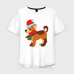 Мужская футболка оверсайз Праздничная собачка в шапке и шарфике