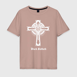 Футболка оверсайз мужская Black sabbath крест, цвет: пыльно-розовый