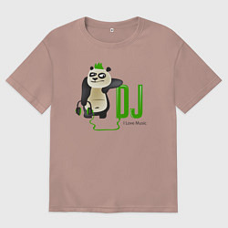 Футболка оверсайз мужская DJ панда я люблю музыку, цвет: пыльно-розовый