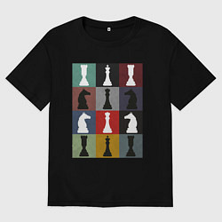 Футболка оверсайз мужская Шахматные фигуры на цветном фоне, цвет: черный