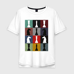 Мужская футболка оверсайз Шахматные фигуры на цветном фоне