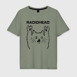 Футболка оверсайз мужская Radiohead - rock cat, цвет: авокадо