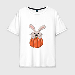 Футболка оверсайз мужская Кролик с тыквой, цвет: белый
