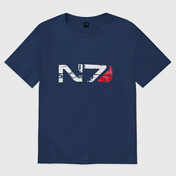 Футболка оверсайз мужская Mass Effect N7 - Logotype, цвет: тёмно-синий
