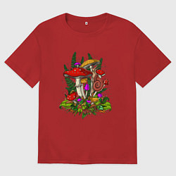 Футболка оверсайз мужская Мухоморы и улитка - инди кид, цвет: красный