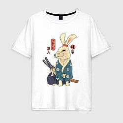 Футболка оверсайз мужская Кролик самурай с мечом, цвет: белый