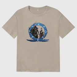 Футболка оверсайз мужская Сын и отец GoW Ragnarok, цвет: миндальный