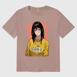 Футболка оверсайз мужская Аса Митака в жёлтой кофте с амогусом, цвет: пыльно-розовый