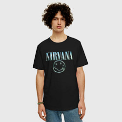 Футболка оверсайз мужская Nirvana - смайлик, цвет: черный — фото 2