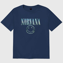 Футболка оверсайз мужская Nirvana - смайлик, цвет: тёмно-синий