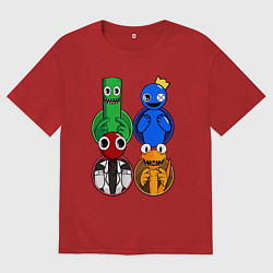 Футболка оверсайз мужская Радужные друзья: Зеленый, Синий, Оранжевый и Красн, цвет: красный