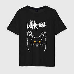 Футболка оверсайз мужская Blink 182 rock cat, цвет: черный