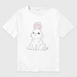 Футболка оверсайз мужская Милый белый зайчик с сердечками, цвет: белый
