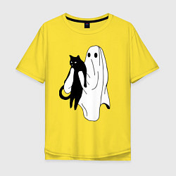 Футболка оверсайз мужская Призрак держит чёрного кота, цвет: желтый
