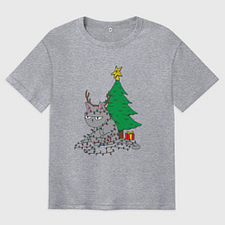 Футболка оверсайз мужская Запутавшийся кот, цвет: меланж