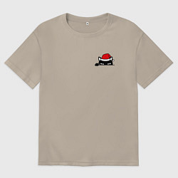 Футболка оверсайз мужская Новогодний кот в кармане, цвет: миндальный