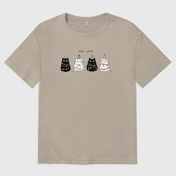 Футболка оверсайз мужская Коты в гирлянде, цвет: миндальный