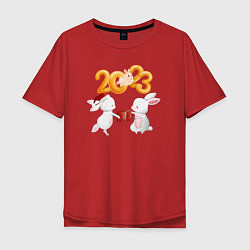 Футболка оверсайз мужская Зайчики с подарком - 2023, цвет: красный