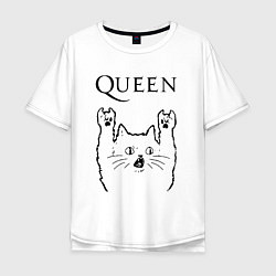 Футболка оверсайз мужская Queen - rock cat, цвет: белый