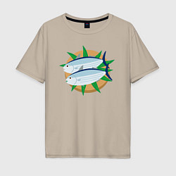 Футболка оверсайз мужская Полосатый тунец, цвет: миндальный