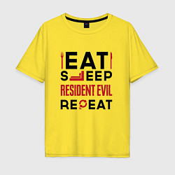 Футболка оверсайз мужская Надпись: eat sleep Resident Evil repeat, цвет: желтый