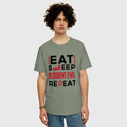 Футболка оверсайз мужская Надпись: eat sleep Resident Evil repeat, цвет: авокадо — фото 2