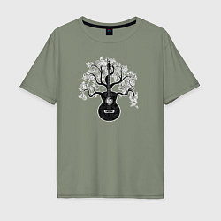 Мужская футболка оверсайз Разросшееся дерево гитара с музыкальными нотами