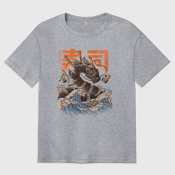 Футболка оверсайз мужская Суши дракон Канагавы, цвет: меланж