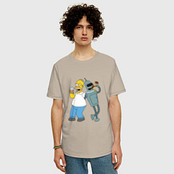Футболка оверсайз мужская Drunk Homer and Bender, цвет: миндальный — фото 2