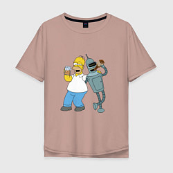 Футболка оверсайз мужская Drunk Homer and Bender, цвет: пыльно-розовый