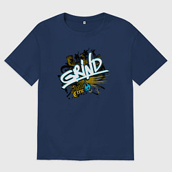 Футболка оверсайз мужская Граффити скейтбордисты, цвет: тёмно-синий