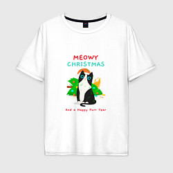 Мужская футболка оверсайз Meowy christmas and a happy purr year holiday