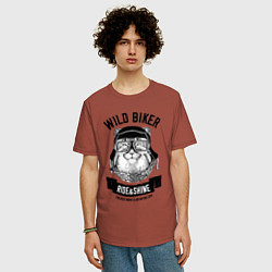 Футболка оверсайз мужская Дикий байкер манул, цвет: кирпичный — фото 2