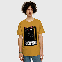 Футболка оверсайз мужская Black cat - fuck you, цвет: горчичный — фото 2