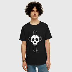Футболка оверсайз мужская Белый череп на чёрном кресте, цвет: черный — фото 2