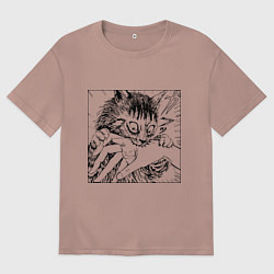 Мужская футболка оверсайз Crazy cat - кот кусает руку