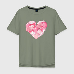 Мужская футболка оверсайз Влюблённое розовое сердце