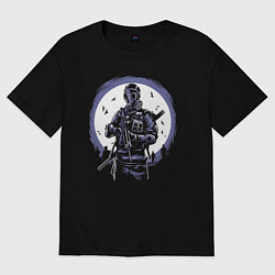 Футболка оверсайз мужская Солдат в противогазе Gas Mask Soldier, цвет: черный