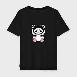 Футболка оверсайз мужская Милая панда в капюшоне, цвет: черный