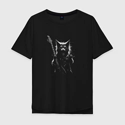 Футболка оверсайз мужская Black metal cat, цвет: черный