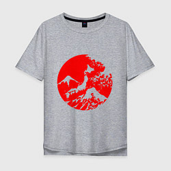 Футболка оверсайз мужская Флаг Японии - красное солнце, цвет: меланж