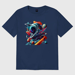 Футболка оверсайз мужская Космонавт в кубизме, цвет: тёмно-синий